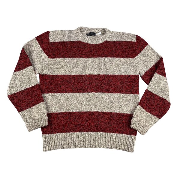 Vintage Peconic Bay Traders Womens Red & Grey Striped Sweater Sz Large - 22" pit - Picture 1 of 4